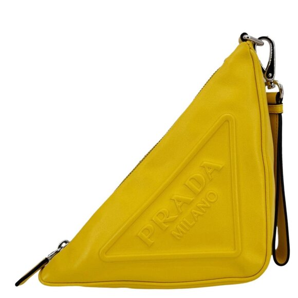 Prada  Triangle Leather Clutch Yellow - Picture 5 of 13